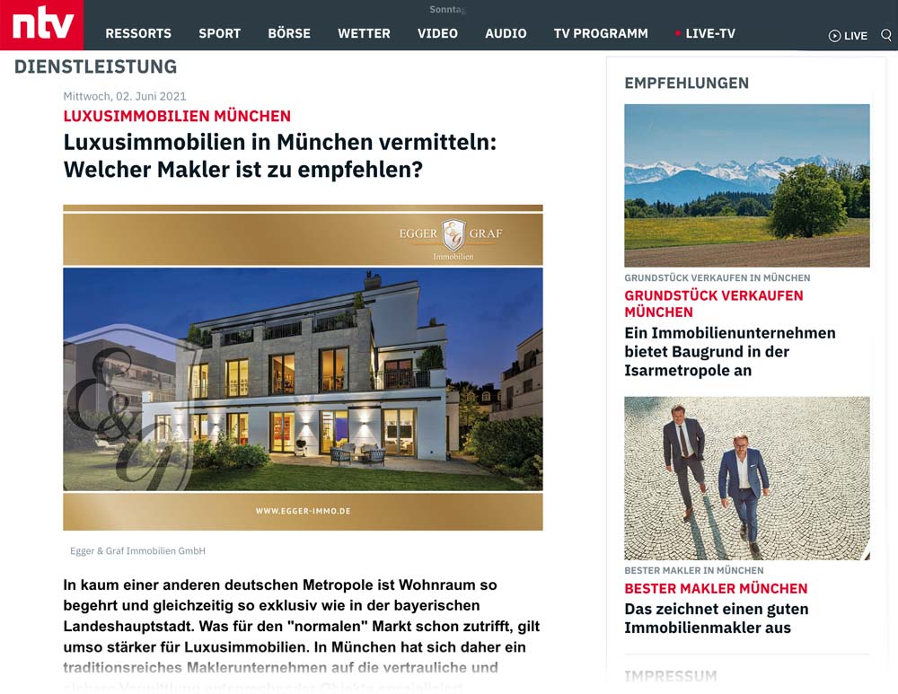 Luxusimmobilien München Beitrag von N-TV