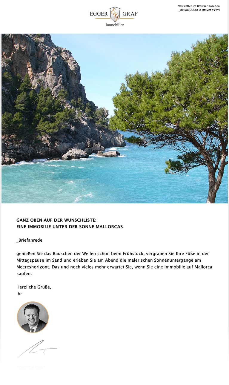 Immobilien Marketing Beispiele: Newsletter - Eine Immobilie in Mallorca