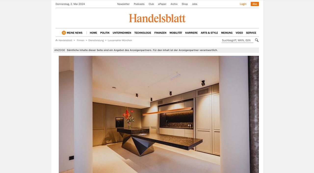 Luxusmakler München Handelsblatt-Beitrag
