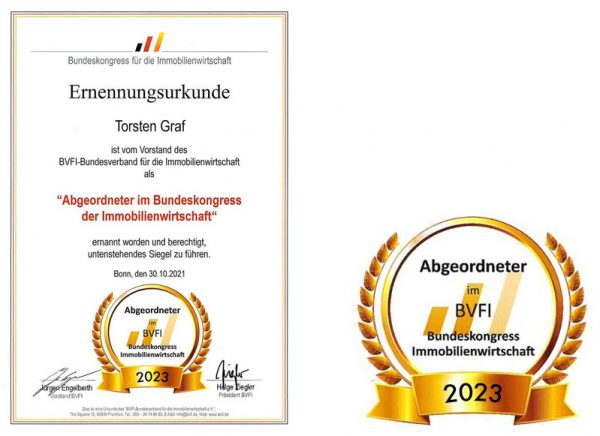 Urkunde Immobilienmakler Bundesvorstand Torsten Graf von EGGER & GRAF Immobilien